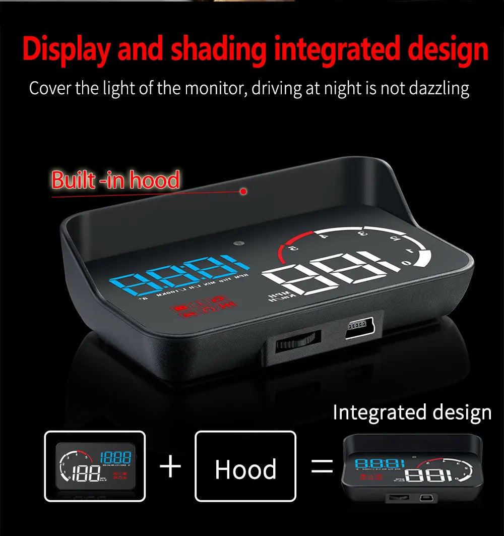 Car M10 Hud Display OBD2 HUD Head Up Display Km/H Speedometer Windshield Projection Overspeed Warning Digital On Board Computer