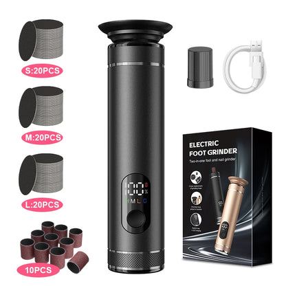 Aluminum Alloy  2 in 1 ElectricFoot Callus Remover with 60pcs Sandpaper Discs, Adjustable Foot File Nail Polisher With Gift Box