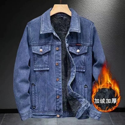 Men's Fashionable Thickened Fleece Lined Slim Fit Denim Jacket Autumn Winter Warm Stylish Workwear Top Quality Chinese Produc...