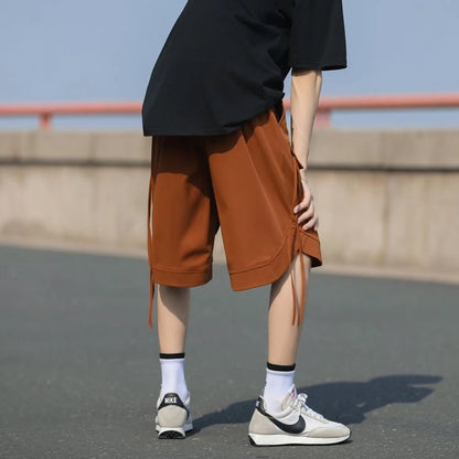 Men's Summer Casual Shorts Japanese City Boy Style Lightweight Workwear Loose Wide Leg Mid Length High Street Fashion