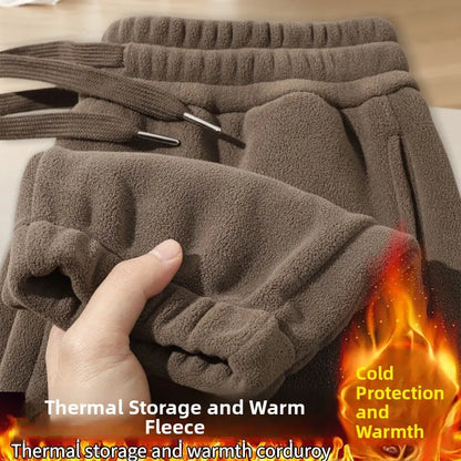 Thickened Fleece Men's Sweatpants Casual Loose Fit Winter Warm Trousers for Construction Workers Youth Fashion Black