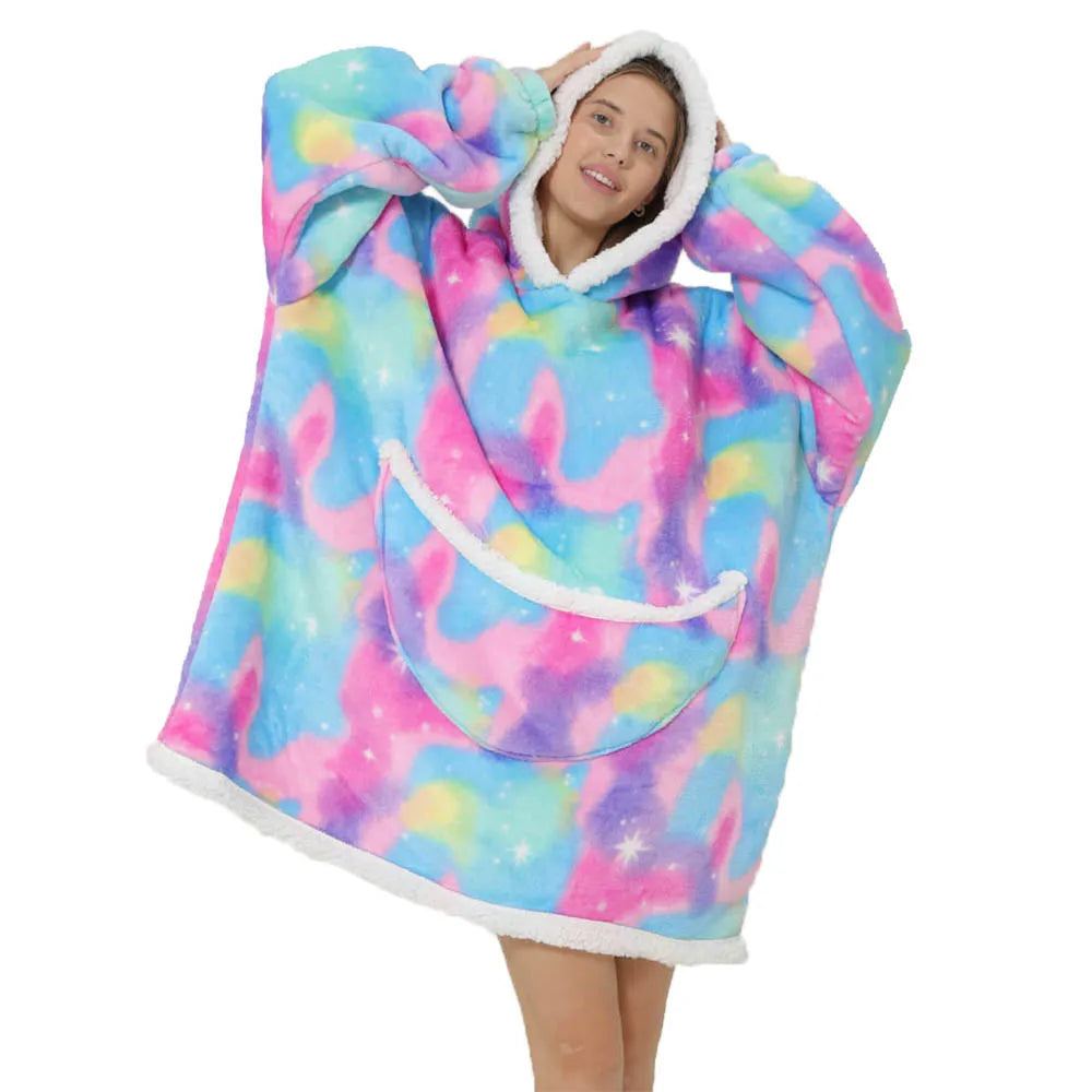 Oversized Blanket Hoodie Men Women Gray Big Warm Blanket Hoodie Sweatshirt with Hood Giant Pocket and Sleeves Cozy Plush Blanket