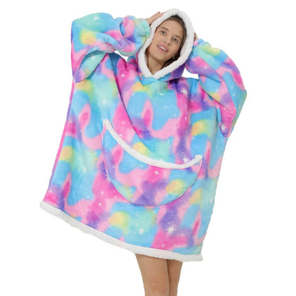 Oversized Blanket Hoodie Men Women Gray Big Warm Blanket Hoodie Sweatshirt with Hood Giant Pocket and Sleeves Cozy Plush Blanket