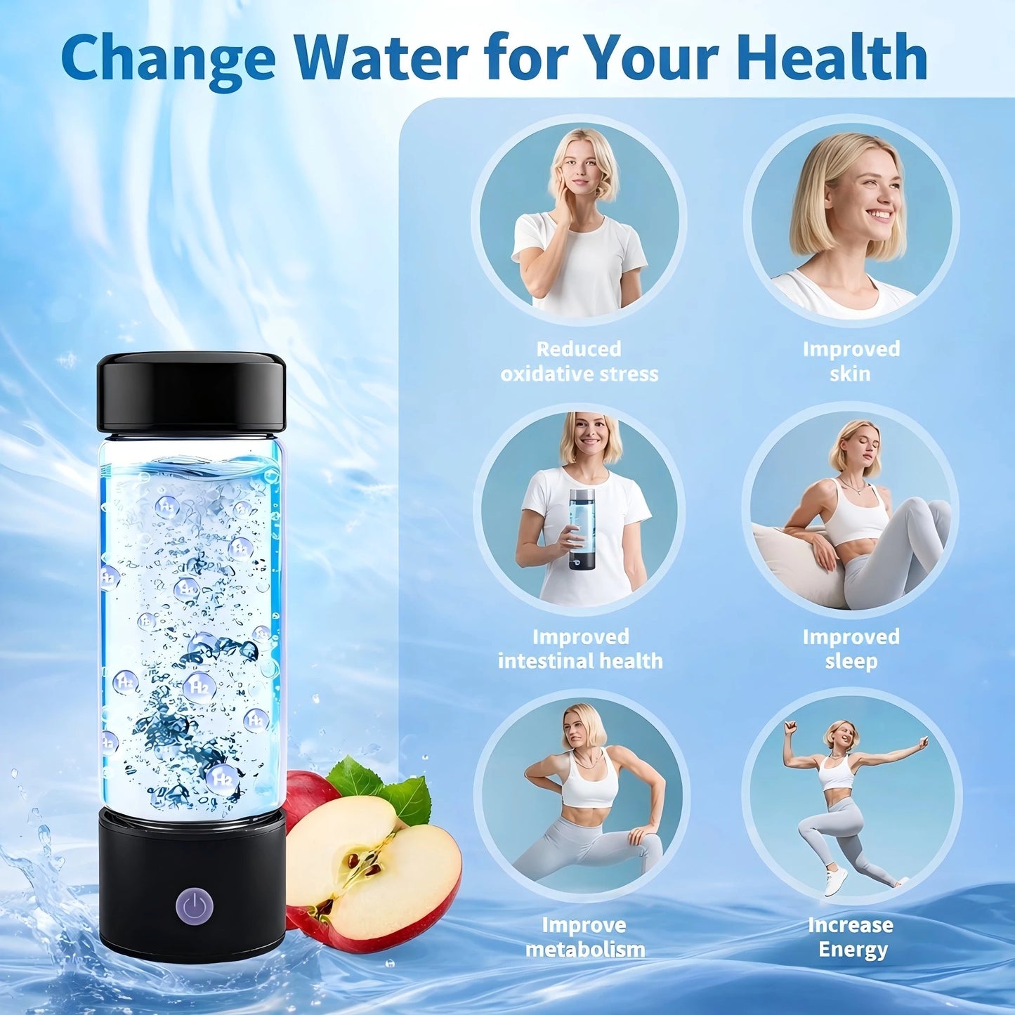 Portable Hydrogen Water Generator Bottle Rechargeable Electric Alkaline Water Ionizer Cup Hydrogen-Rich Health Care Drinkware