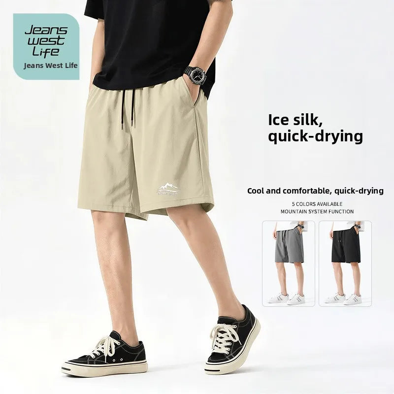 Jeanswest Life Men's Ice Silk Shorts Summer Loose Large Size Quick Dry Five-Quarter Length Casual Sporty Trousers