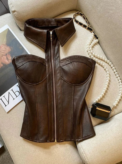 Spring 2026 Pure Desire Sweet And Spicy Design Hanging Neck Shoulder Bared Zipper Tube Top Women's Top with Chest Pad