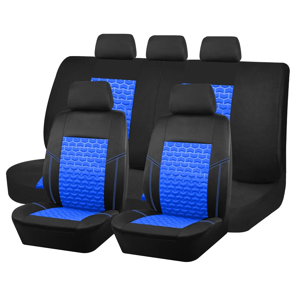 AUTO PLUS Car Seat Covers Tire Texture Press Breathable Fabric Seat Covers for Car 3 Zipper for Rear Seat Backrest