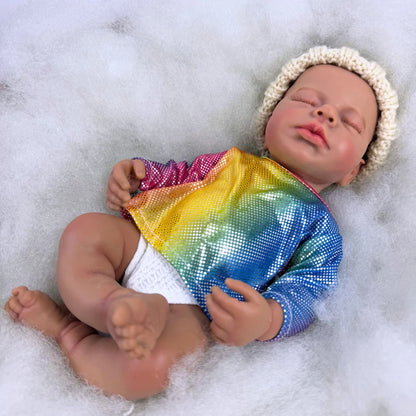 13 Inch Dark Skin LouLou All Silicone Reborn Doll Lifelike Elastic Soft Solid Silicone Washable Doll Stress-relieving Toys