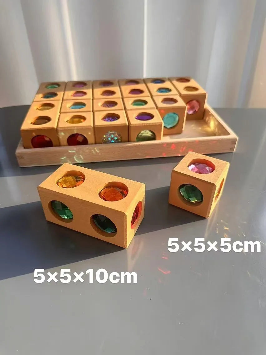 New Kids Acrylic Sparkling 6 sides 3D Gems Wooden Blocks Toy Rainbow Lucite Crystal Steps Building Play Birthday Gift