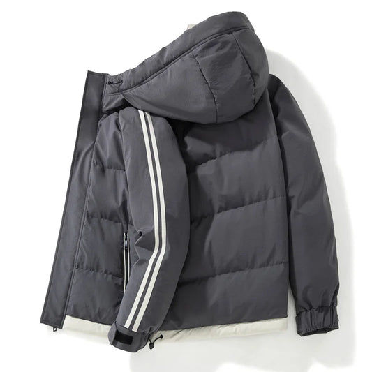 2024 New Cotton Jacket for Men with Plush and Thickened Two Bar Cotton Jacket for Men, Two Bar Cotton Jacket for Men, Hooded Bre