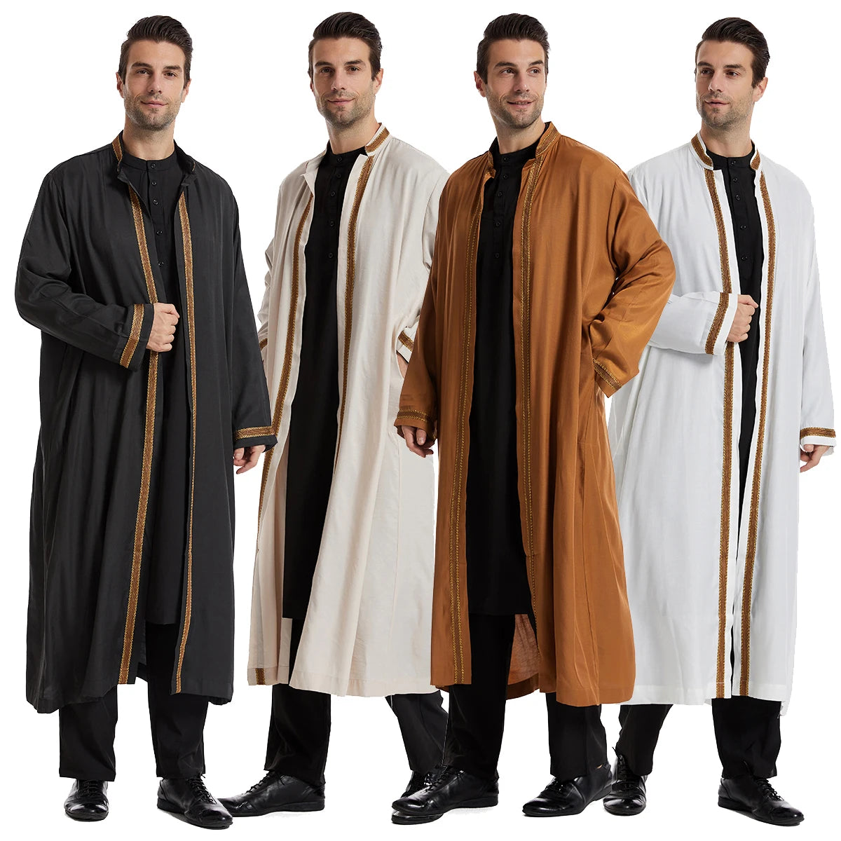 TH830 Men's Muslim Middle Eastern Men Long Sleeves Embroidery Cardigan Robe  Jubba Thobe