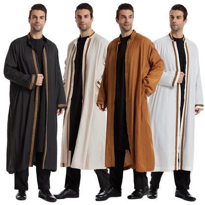 TH830 Men's Muslim Middle Eastern Men Long Sleeves Embroidery Cardigan Robe  Jubba Thobe