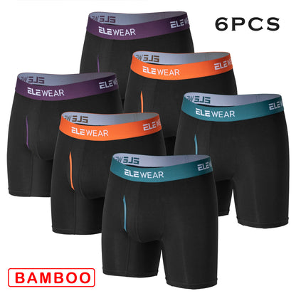 6 pcs Bamboo Men Underwear With Opening Breathable Mens Boxershorts Men's Panties Underpants Plus Size Fashion Boxers Brief