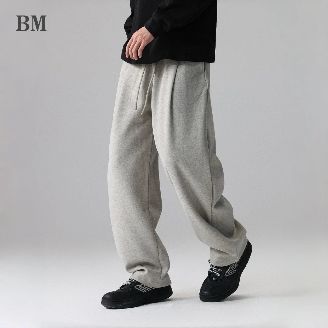 Mens Japanese Streetwear Joggers Straight Leg Solid Color Oversized Sweatpants Casual Loose Fit Sporty Pants Fashion Trousers