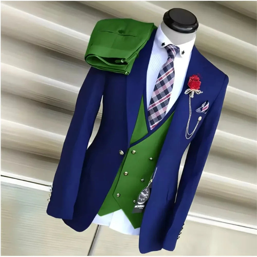 Business Suits for Men Wedding Groom Notch Lapel Double Breasted Vest Men Dress Costume Homme Prom Party Men Clothes 3 Pcs