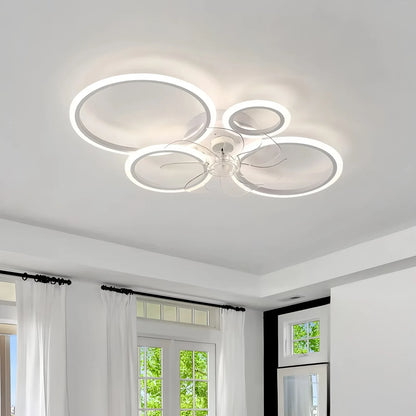 Modern Low Noise LED Ceiling Fan Chandelier White Low Floor Ceiling Fan Light Fixture Remote Control Bedroom Kitchen Home Decor