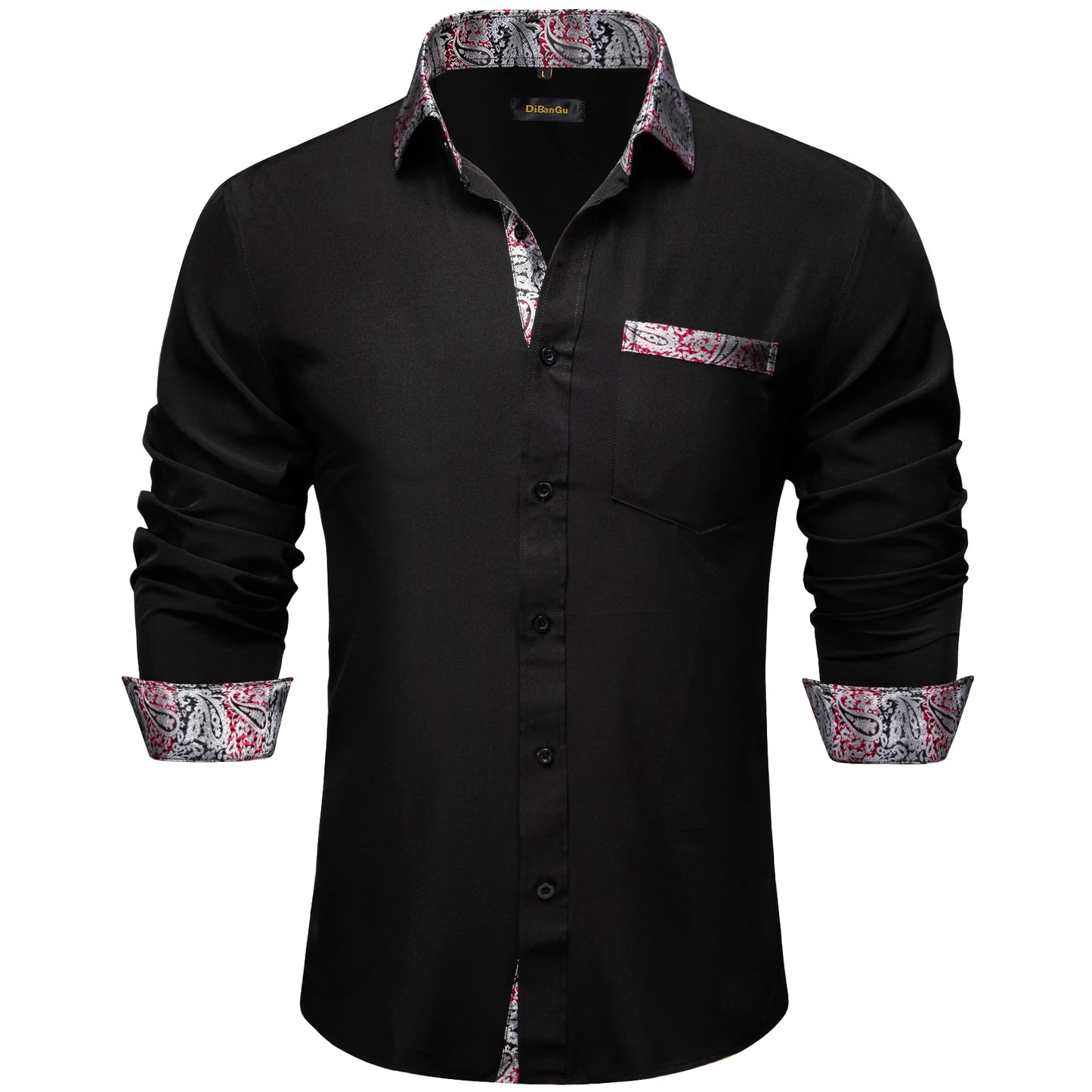 Men Shirts Long Sleeve Black and Green Contrast Color Tops Casual Fashion Polyester Dress Shirt Business Party Men Clothing