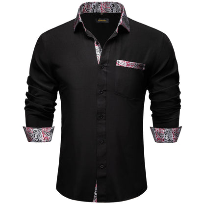 Men Shirts Long Sleeve Black and Green Contrast Color Tops Casual Fashion Polyester Dress Shirt Business Party Men Clothing