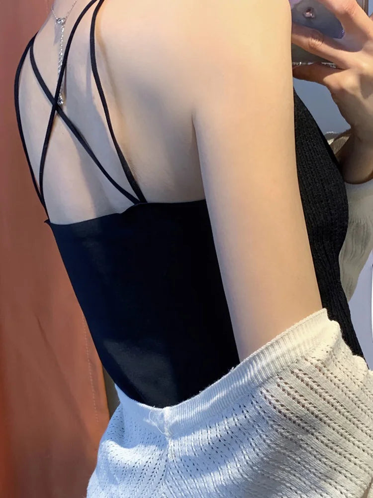 New 2025 Women's Slimming Long Tank Top Beautiful Back Bralette Innerwear Outerwear Base Layer Strap Vest Fashionable Polyest...