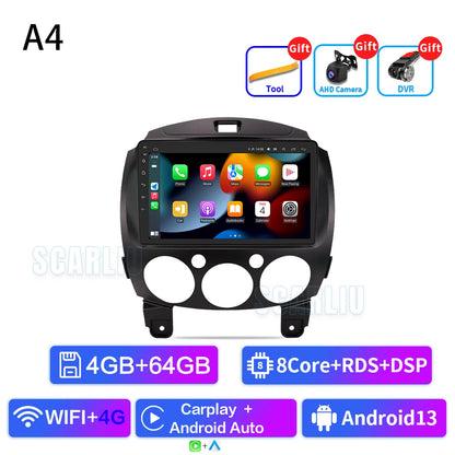 SCARLIU for Mazda 2 2007-2014 Multimedia Video Player 4G WIFI GPS Navigation Carplay DVD Head Unit 2 Din Android 16 Car Radio