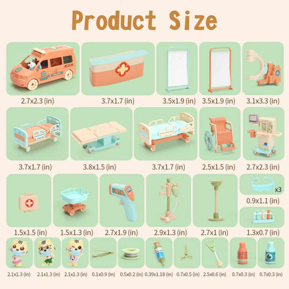 Cat Dolls Doctor Pet Pretend Play Toys, Figures Playset Toy, Hospital Ambulance Toy Educational Toys Pet Care Playset Hospital