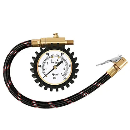 Tire Pressure Gauge 100psi with Clip On Chuck ATsafepro  2 inch Dial Accuracy Analog Tire Gauge Convenient Pressure Reading