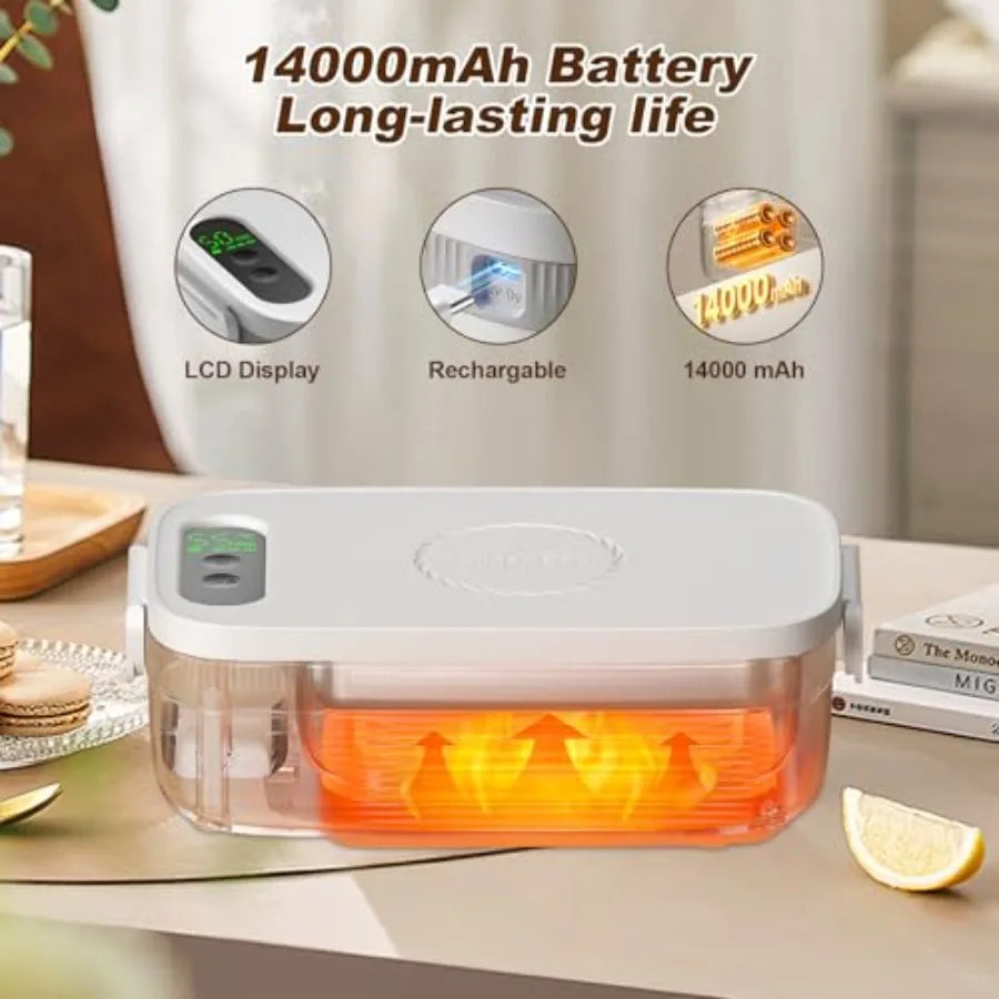 Cordless Electric Lunch Box for Adults, 1000 ml Food Container, 14000mAh Rechargeable Battery, Heated Lunch Box, Portable Self-