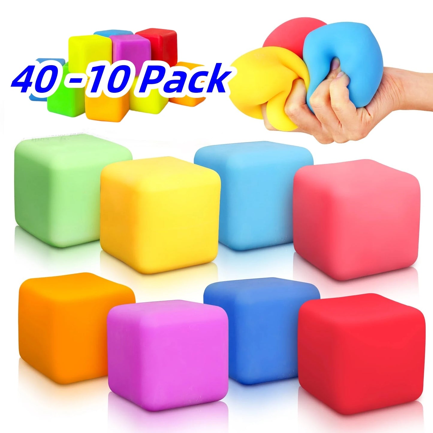 40-10 Pack Squishy Fidget Toys for Kids Dough Stress Relief Cube Pull Stretch Sensory Squeeze Cubes for Anxiety