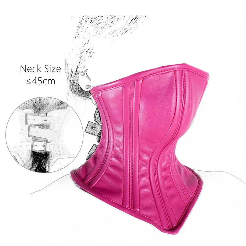 Sexy Wetlook Leather BDSM Bondage Collars with Unisex Lockable Half Face Mask for Fetish Neck Restraint Adult Games Sex Toys