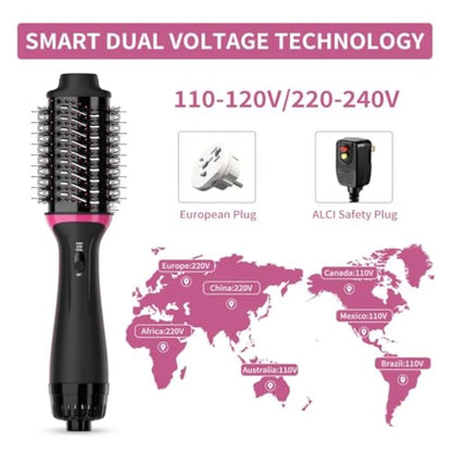 Dual Voltage Hair Dryer Brush for European Travel, 120V - 240V One Step Hair Dryer and Styler Volumizer, Professional Blow Drye