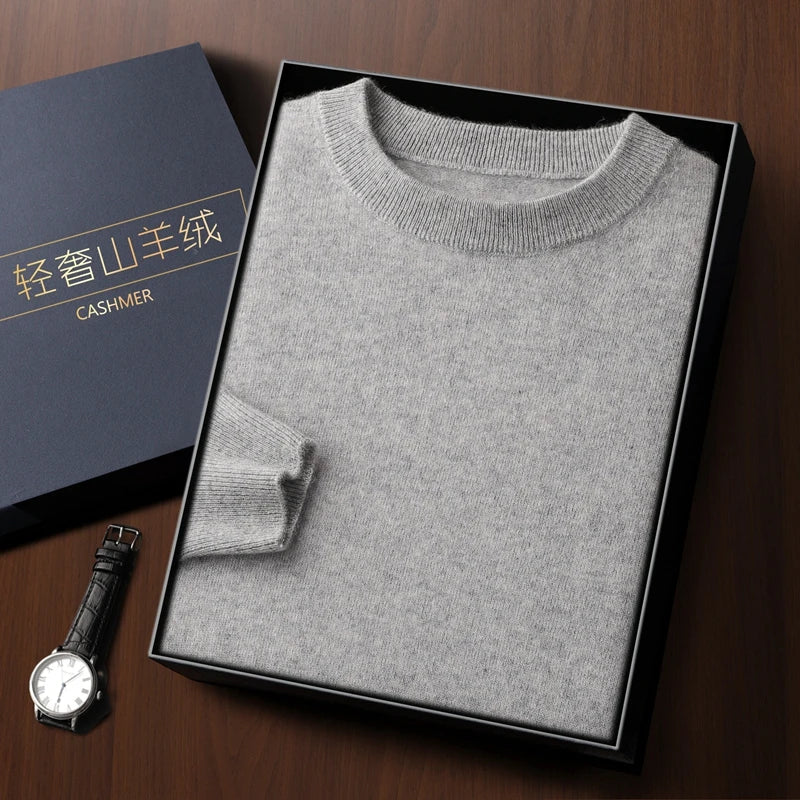 Fashion 100% Merino Wool Men's Sweater O-Neck Long Sleeve Pullover Spring Autumn Winter Basic Jumper Clothing Knitwear Tops