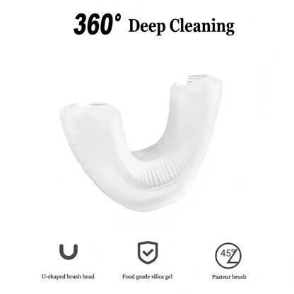 Portable U-shaped electric toothbrush, ultrasonic 360-degree cleaning, silicone whitening automatic toothbrush, oral tool