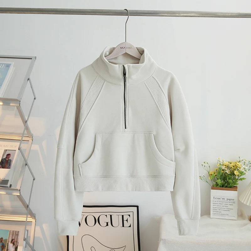Thickened Fleece Stand Collar Sweatshirt Women's Autumn Winter Loose Casual Sport Yoga Clothes Half Zipper Long Sleeve T-Shirt