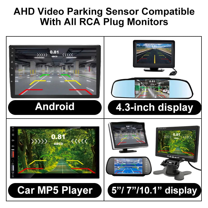 AHD CVBS Video Reversing Radar 16.5mm Embedded Probe 6 Colors Buzzer Alarm Easy Installation Universal Car Parking Assist Kit