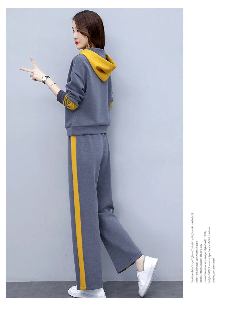 Fashionable Casual Sportswear Set Women's Hoodie And Wide Leg Pants Slimming Two Piece Suit Spring Autumn New Arrival
