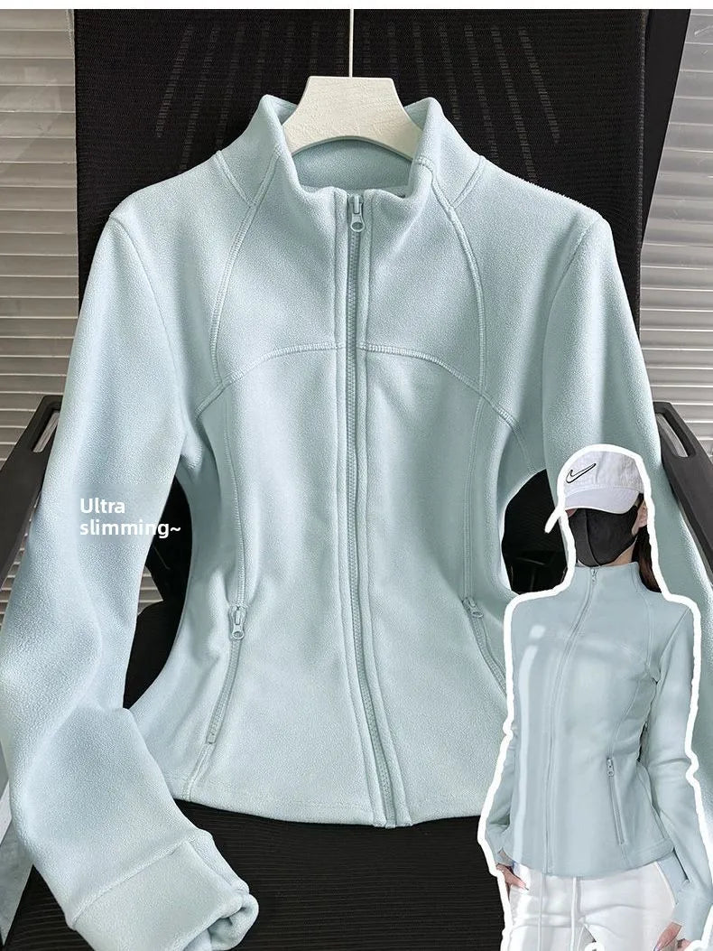 Thickened Fleece Women's Zipper Hoodie Slim Fit Warm Outerwear Stand Collar Cardigan Long Sleeve Autumn Winter Fashionable Top
