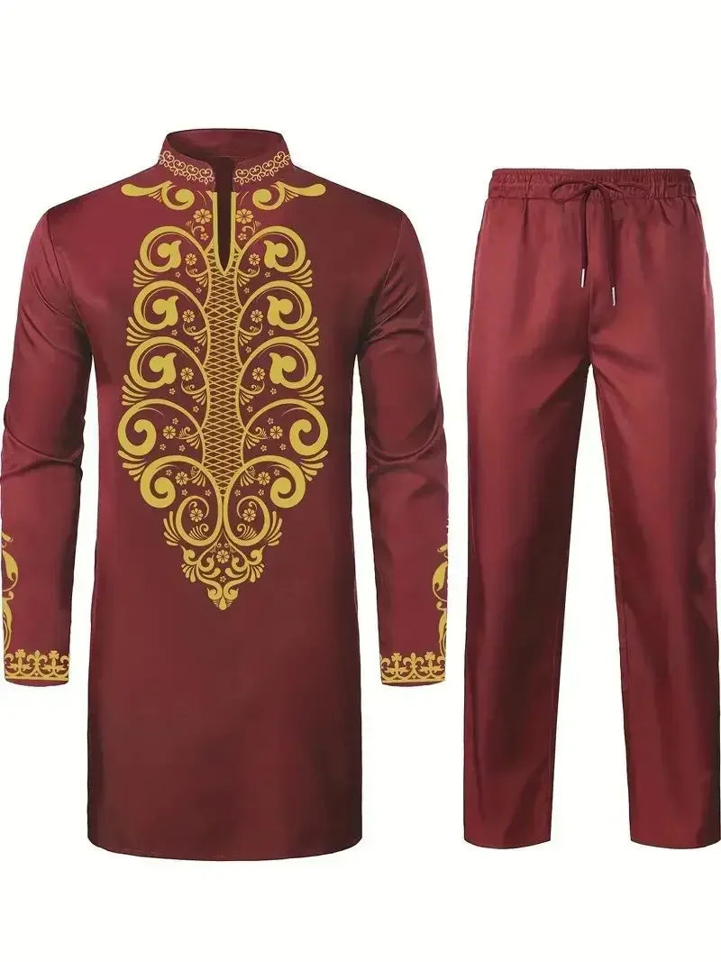 Pop Four Seasons Hot Selling New Fashion Men's 2 Pieces Sets Afirican Syle Ethinic Casual Clothes And Pants Muslim Men Clothing