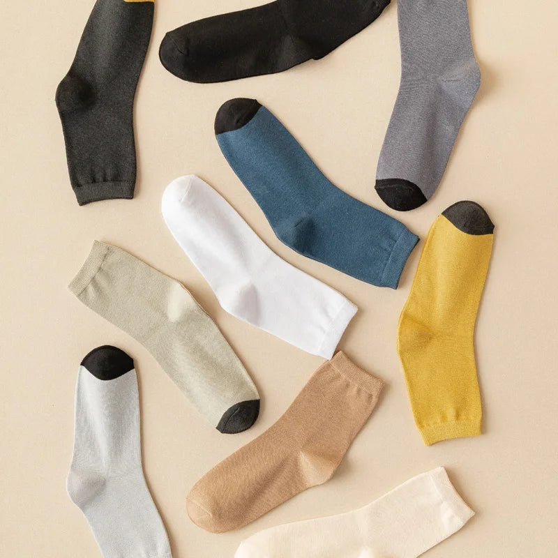 10 pairs of 100% cotton socks, men's four season striped midsole, sweat absorbing, breathable sports cotton socks