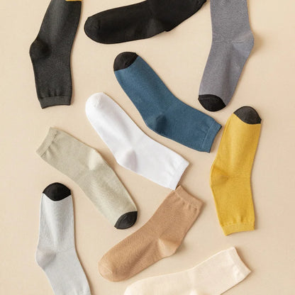 10 pairs of 100% cotton socks, men's four season striped midsole, sweat absorbing, breathable sports cotton socks