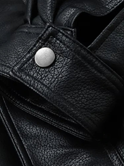 Mauroicardi Autumn Winter Waterproof Windproof Oversized Thickened Warm Black Faux Leather Jacket Men Zip Up Casual Cool Fashion