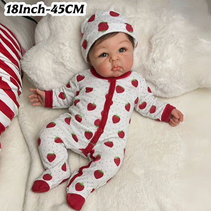 45CM Silicone Girl Doll With Hair Already Painted New Design Open Mouth reborn de silicona doll As Gift For Daughter's Birthday