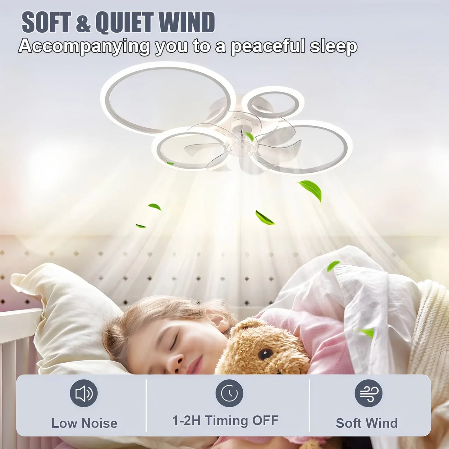 Modern Low Noise LED Ceiling Fan Chandelier White Low Floor Ceiling Fan Light Fixture Remote Control Bedroom Kitchen Home Decor