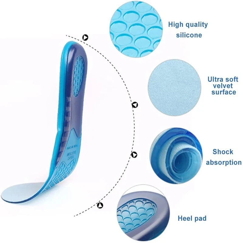 1Pair Silicone Insoles for Shoes Orthotic Arch Support Insole Soft Shoe Inserts Sport Anti-slip Template For Man Women Shoe Sole
