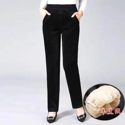 Autumn Winter Thiened Women's Casual Pants Lamb Velvet Harem Pants High Waist Straight Legged Fce Lined Mom Jeans Corduroy