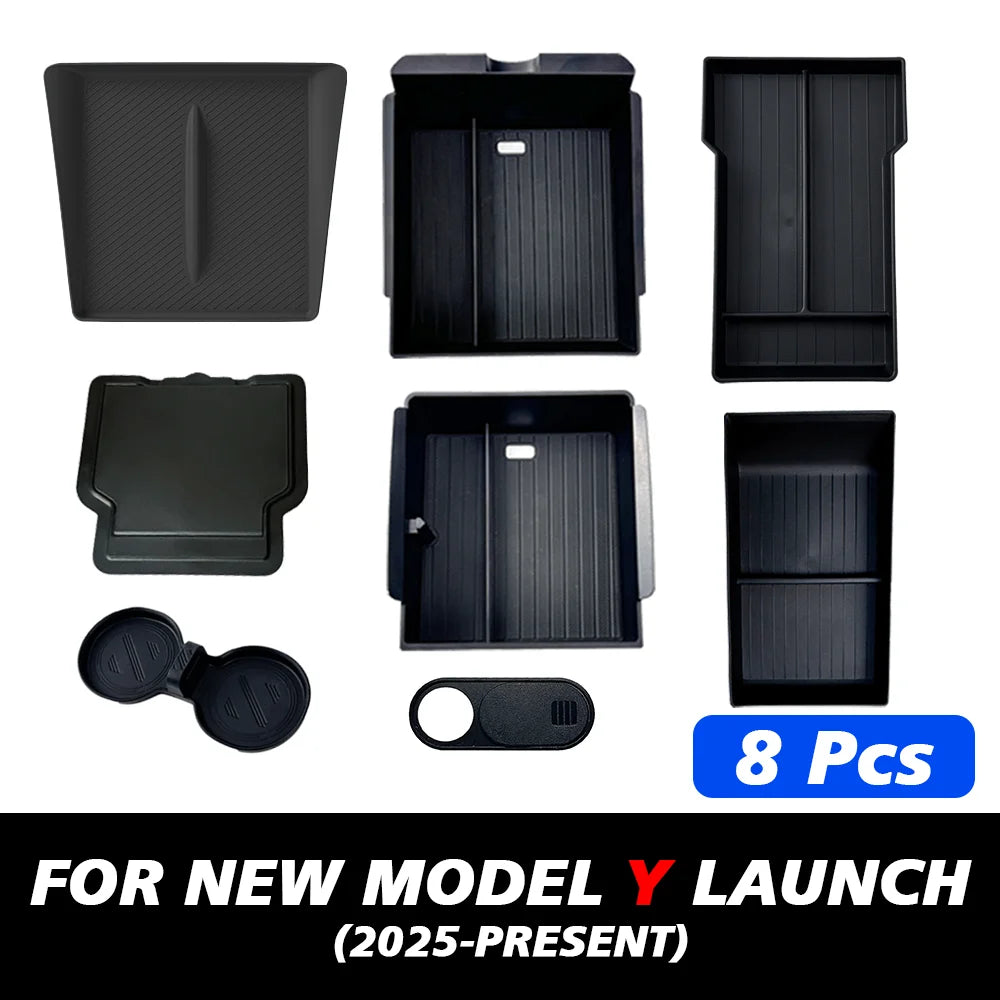 For Tesla New Model Y 2025 Launch Juniper Teslajuniper ABS with Silicone Non-slip Mat Console & Armrest Storage Box Upper