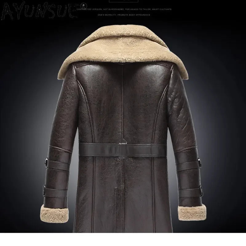 AYUNSUE Genuine Leather Jackets Men 2025 Natural Sheepskin Coat Real Fur Double Collar Thick Winter Jacket Men's Fur Jacket Long