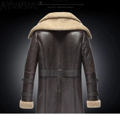 AYUNSUE Genuine Leather Jackets Men 2025 Natural Sheepskin Coat Real Fur Double Collar Thick Winter Jacket Men's Fur Jacket Long