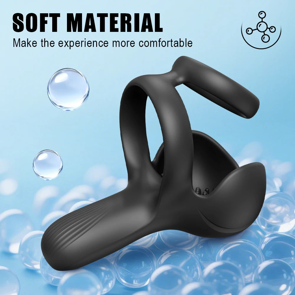 Powerful Vibrating Cock Ring 3 IN 1 Testicle Massager Perineum Stimulator for Men Sex Toys Male Penis Ring Vibrator Adult Goods
