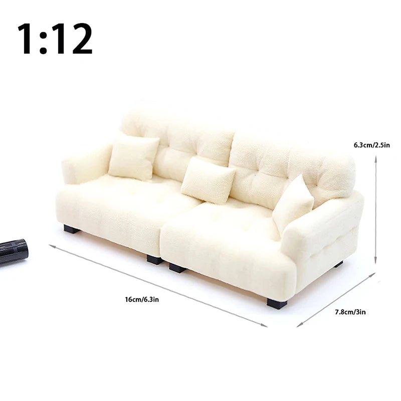1/12 1/20 1/25 Dollhouse Simulation Flocking Sofa Model Mini Living Room Furniture Doll Decoration Accessories Pretend Play Toys