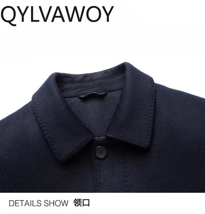 QYLVAWOY 100%Real Sheep Wool Man Jacket High Quality Spring Autumn Jackets Lapel Coat Mid-Length Clothes for Man Business Casual